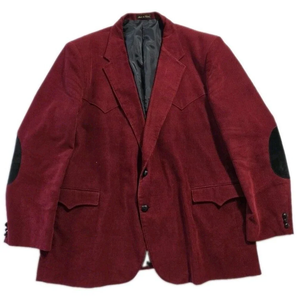 Sheplers Men 54L Western Corduroy Blazer Jacket Red Maroon Yoke Elbow Patch Tall